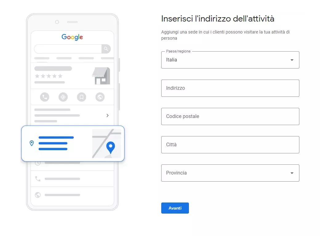 Indirizzo attività Google Business Profile - SEO Brescia